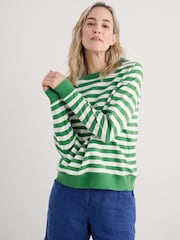 Seasalt Cornwall Green Nessa 100% Cotton Striped Sweatshirt - Image 3 of 5