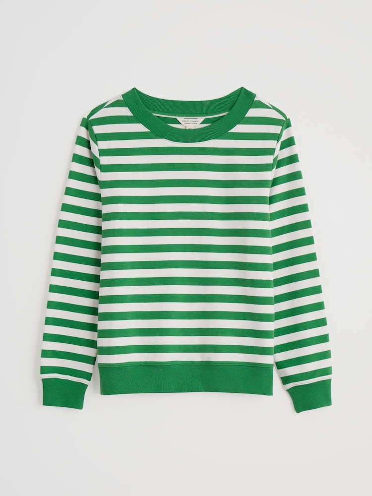 Seasalt Cornwall Green Nessa 100% Cotton Striped Sweatshirt - Image 4 of 5