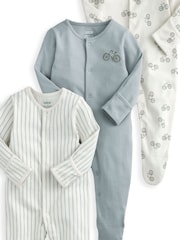 Mamas & Papas 100% Cotton Bicycle Print Sleepsuits 3 Pack - Image 3 of 3