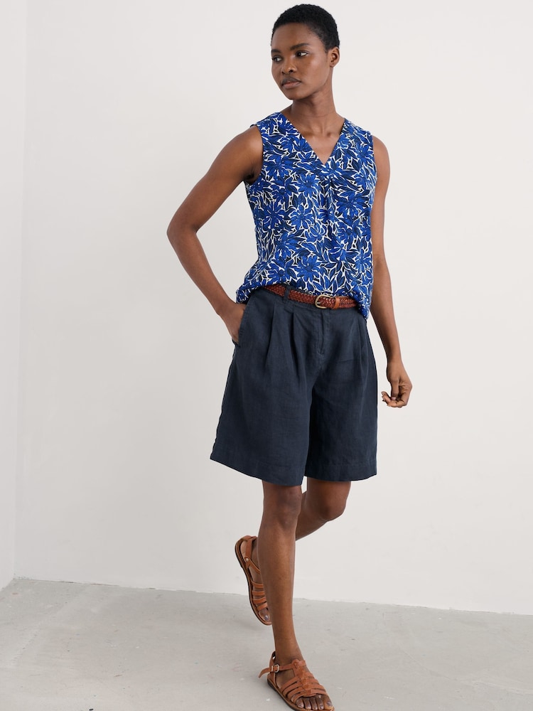 Azul - Seasalt Cornwall Achilla V-Neck 100% Cotton Vest - Imagen 1 de 5
