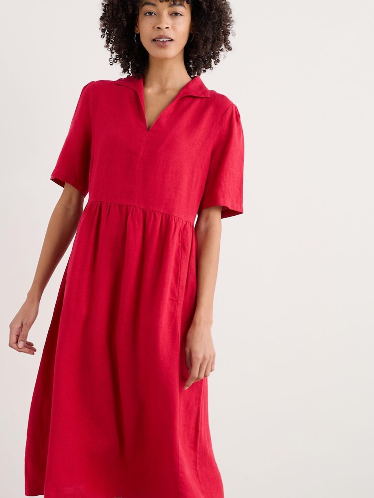 Seasalt Cornwall Red Petite Petite Fen Violet Linen Midi 100% Linen Dress - Image 1 of 8