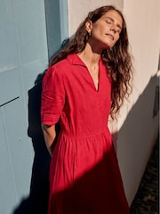 Seasalt Cornwall Red Petite Petite Fen Violet Linen Midi 100% Linen Dress - Image 2 of 8