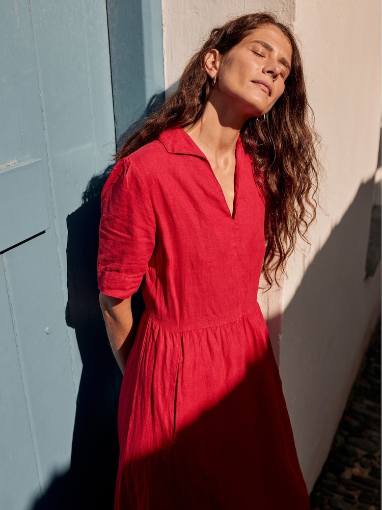 Seasalt Cornwall Red Petite Petite Fen Violet Linen Midi 100% Linen Dress - Image 2 of 8