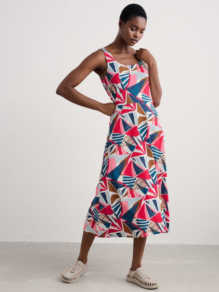 Seasalt Cornwall Blue/Red Sun Gleam Jersey Midi Dress - Image 6 of 10