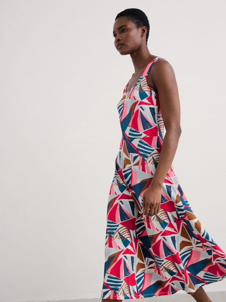 Seasalt Cornwall Blue/Red Sun Gleam Jersey Midi Dress - Image 8 of 10