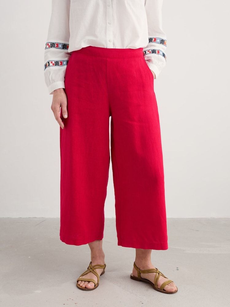 Seasalt Cornwall Red Merrivale Linen Culottes Trousers - Image 1 of 5
