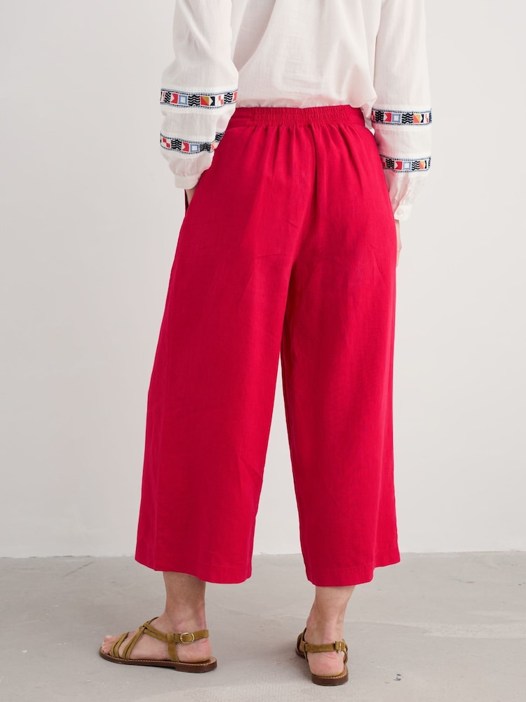 Seasalt Cornwall Red Merrivale Linen Culottes Trousers - Image 2 of 5