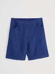 Seasalt Cornwall Blue Penderleith 100% Linen Shorts - Image 4 of 5