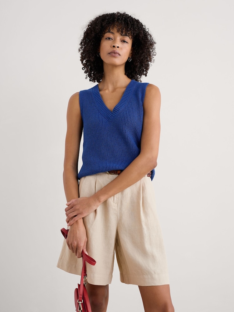 Seasalt Cornwall Blue Lookout Point V-Neck Knitted Vest - Image 1 of 5 Seasalt Cornwall Blue Lookout Point V-Neck Knitted Vest - Image 1 of 5