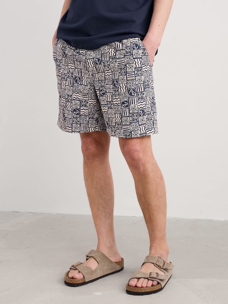 Seasalt Cornwall Blue Mens Land and Sea Printed Shorts - Image 1 of 7