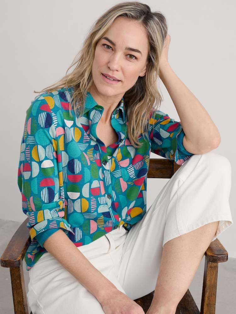 Verde - Seasalt Cornwall Dove Plant Jersey Button Through Shirt - Imagen 1 de 5