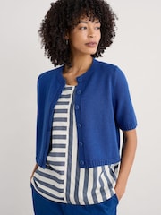 Seasalt Cornwall Blue Gillan Creek 100% Cotton Short-Sleeve Cardigan - Image 1 of 5
