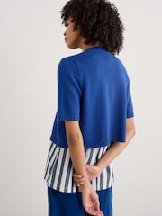 Seasalt Cornwall Blue Gillan Creek 100% Cotton Short-Sleeve Cardigan - Image 2 of 5
