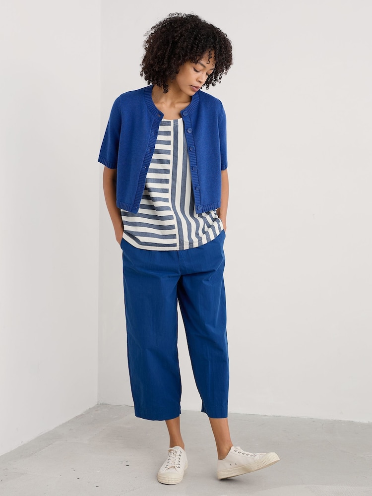 Seasalt Cornwall Blue Gillan Creek 100% Cotton Short-Sleeve Cardigan - Image 3 of 5