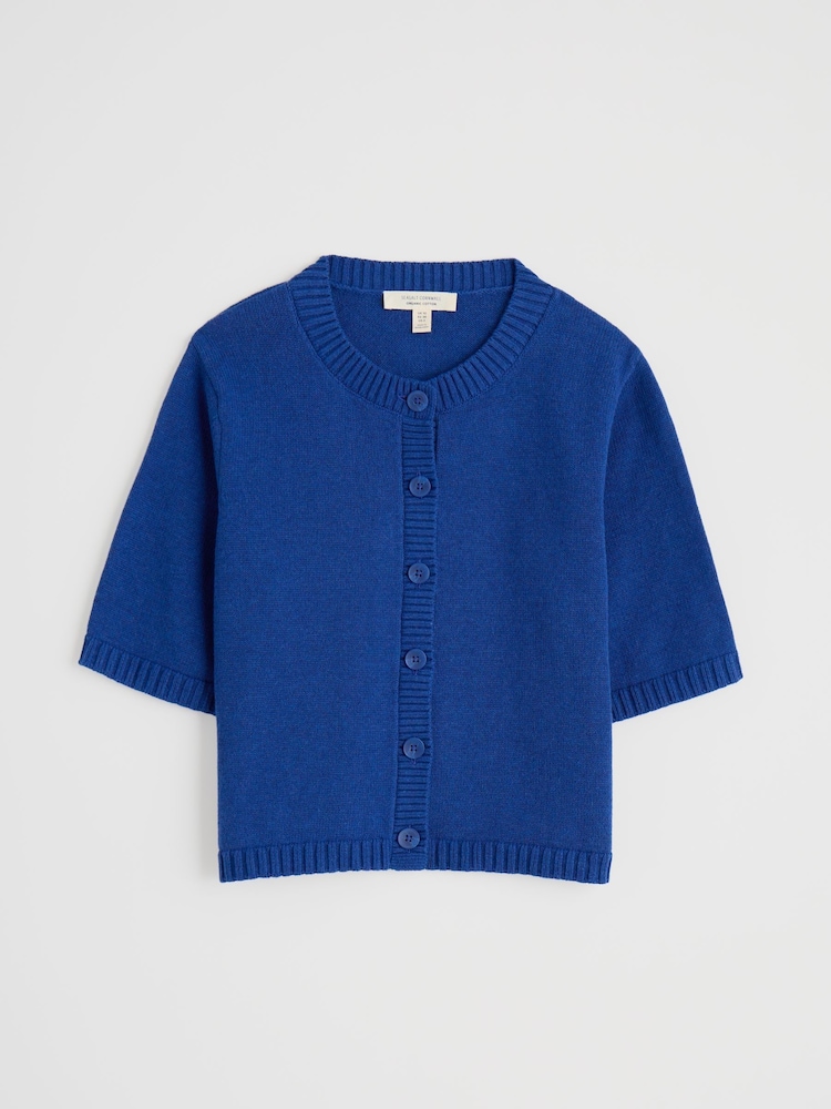 Seasalt Cornwall Blue Gillan Creek 100% Cotton Short-Sleeve Cardigan - Image 4 of 5