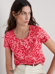 Seasalt Cornwall Dark Pink Light Pink Appletree Keyhole Detail T-Shirt - Image 1 of 5