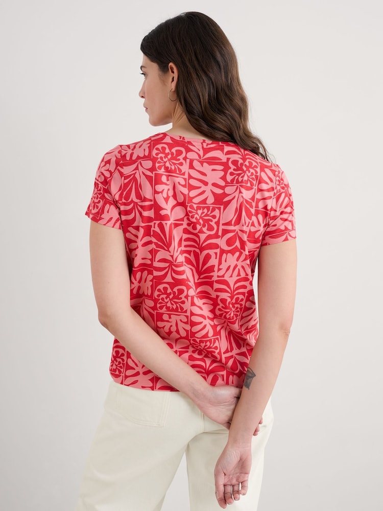 Seasalt Cornwall Dark Pink Light Pink Appletree Keyhole Detail T-Shirt - Image 2 of 5