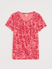 Seasalt Cornwall Dark Pink Light Pink Appletree Keyhole Detail T-Shirt - Image 4 of 5