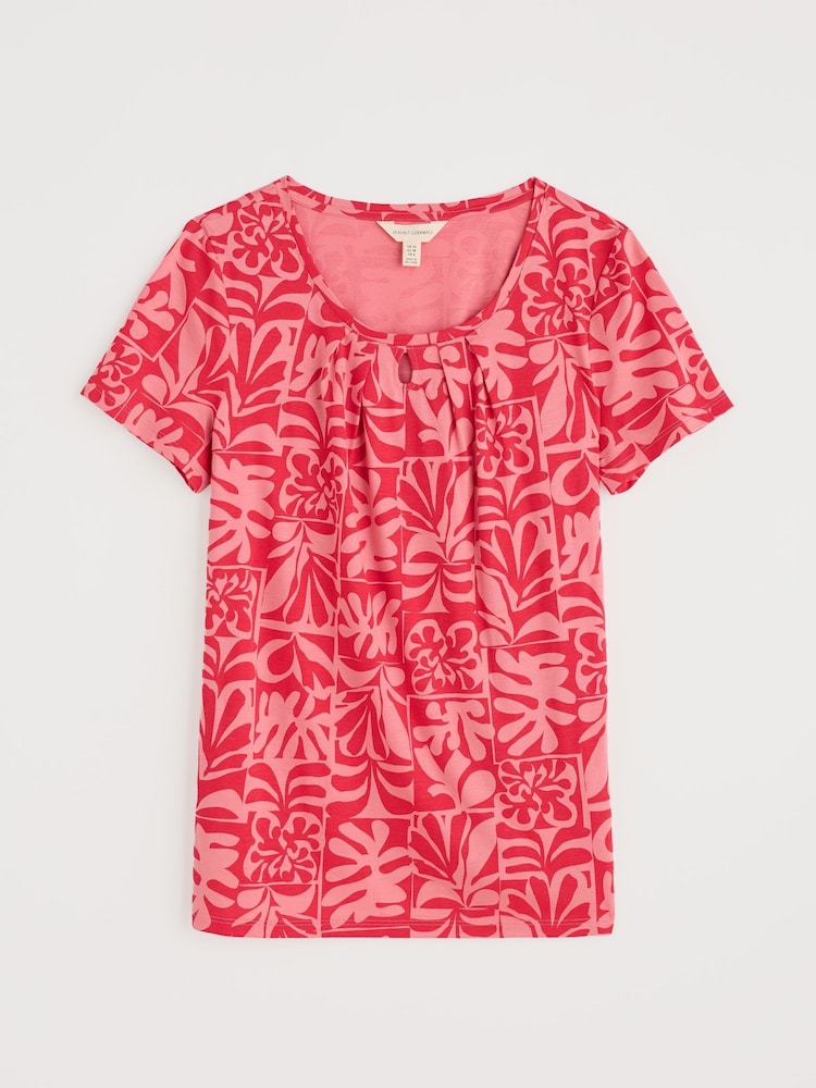 Seasalt Cornwall Dark Pink Light Pink Appletree Keyhole Detail T-Shirt - Image 4 of 5