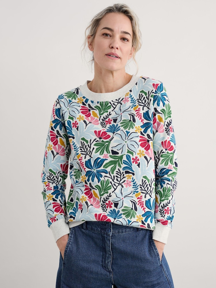 Seasalt Cornwall Black Bright Wave Printed 100% Cotton Sweatshirt - Image 1 of 5