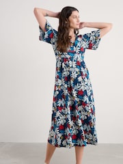 Seasalt Cornwall Blue Petite Petite Chateaux Half Sleeve Maxi 100% Cotton Dress - Image 3 of 5