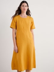 Seasalt Cornwall Yellow Petite Grass Wave 100% Linen Midi Dress - Image 1 of 5