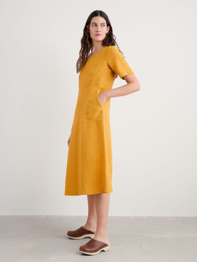 Seasalt Cornwall Yellow Petite Grass Wave 100% Linen Midi Dress - Image 3 of 5