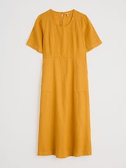 Seasalt Cornwall Yellow Petite Grass Wave 100% Linen Midi Dress - Image 4 of 5