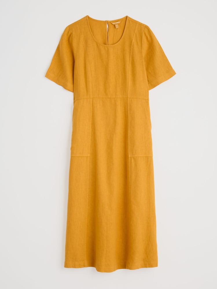 Seasalt Cornwall Yellow Petite Grass Wave 100% Linen Midi Dress - Image 4 of 5