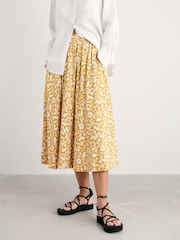 Seasalt Cornwall Yellow Ready Sail Printed Jersey Midi Skirt - Image 1 of 5
