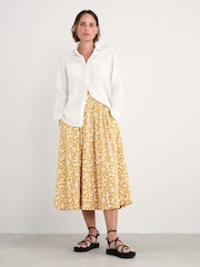 Seasalt Cornwall Yellow Ready Sail Printed Jersey Midi Skirt - Image 2 of 5