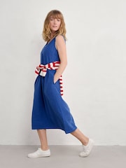 Seasalt Cornwall Blue Petite Petite Lowland Heather Sleeveless 100% Linen Dress - Image 2 of 5