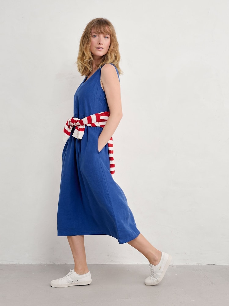 Seasalt Cornwall Blue Petite Petite Lowland Heather Sleeveless 100% Linen Dress - Image 2 of 5