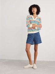 Seasalt Cornwall Blue/Yellow Gwynver Lightweight V-Neck Collared Jumper - Image 1 of 5