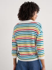 Seasalt Cornwall Blue/Yellow Gwynver Lightweight V-Neck Collared Jumper - Image 2 of 5