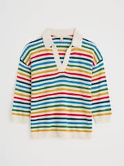 Seasalt Cornwall Blue/Yellow Gwynver Lightweight V-Neck Collared Jumper - Image 4 of 5