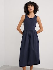 Seasalt Cornwall Blue Petite Petite Madder Jersey Woven Mix Sleeveless Dress - Image 1 of 5