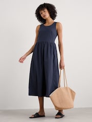 Seasalt Cornwall Blue Petite Petite Madder Jersey Woven Mix Sleeveless Dress - Image 3 of 5