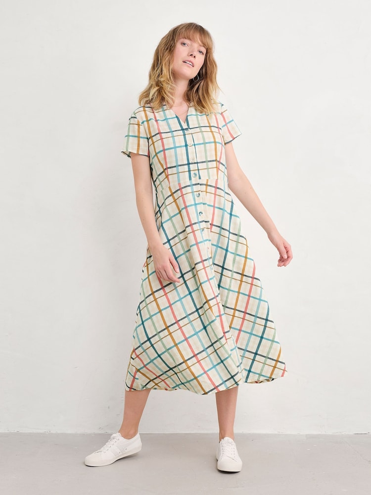 Seasalt Cornwall Cream Petite Belle Fit-and-flare Midi 100% Cotton Dress - Image 1 of 5