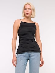 Schwarz - Abercrombie & Fitch Ruched Square Neck Apron Camitop - Bild 1 von 6