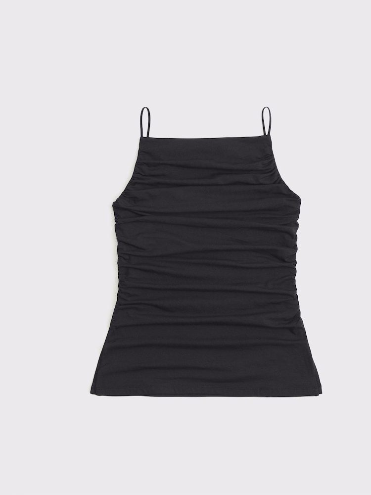 Schwarz - Abercrombie & Fitch Ruched Square Neck Apron Camitop - Bild 6 von 6