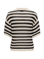 JDY Black Striped V-Neck Collar Polo Knit Jumper - Image 4 of 4