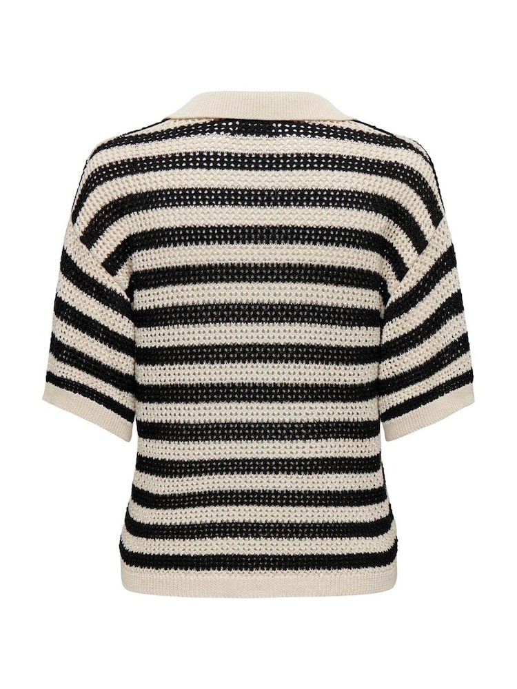 JDY Black Striped V-Neck Collar Polo Knit Jumper - Image 4 of 4