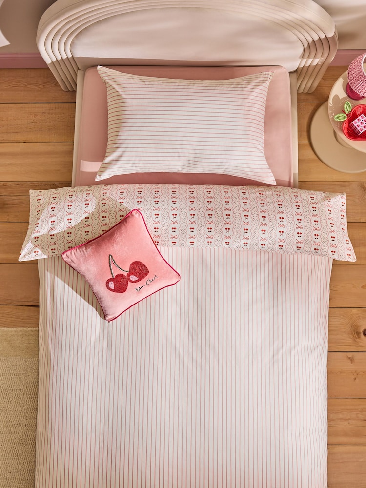 Pink Cherry Bow Duvet Cover and Pillowcase Set - Image 2 of 9