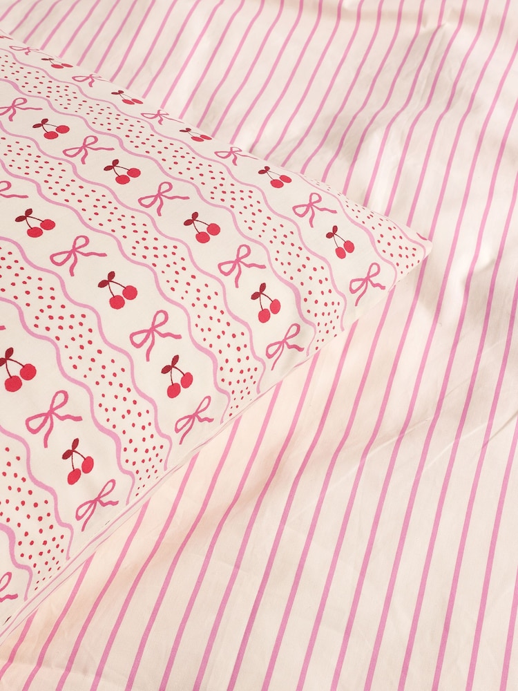 Pink Cherry Bow Duvet Cover and Pillowcase Set - Image 9 of 9