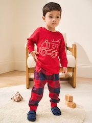 Red/Navy Check Fire Engine Single Woven Pyjamas (12mths-7yrs) - Image 1 of 7