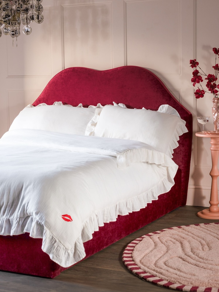 Rockett St George Deep Cherry Red Luxe Needlecord Velvet Luscious Lips Bed - Image 1 of 4