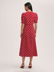 Finery Red Alia Crepe Polka Dot Midi Tea Dress - Image 2 of 4