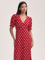 Finery Red Alia Crepe Polka Dot Midi Tea Dress - Image 3 of 4