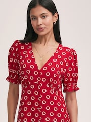 Finery Red Alia Crepe Polka Dot Midi Tea Dress - Image 4 of 4